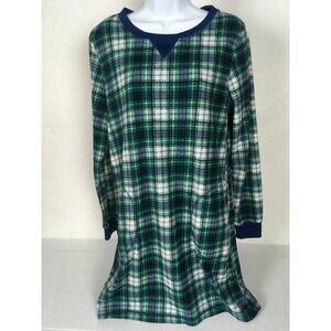 Mountain Peak Night Shirt Pajamas Sz S Green Blue White Plaid Pockets Long Sleev